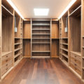 wide wooden dressing room, interior of a modern house